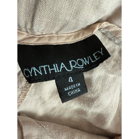 Cynthia Rowley Women's 100% Linen Cargo Pants Adjustable Length Beige Size 4 - Picture 3 of 10